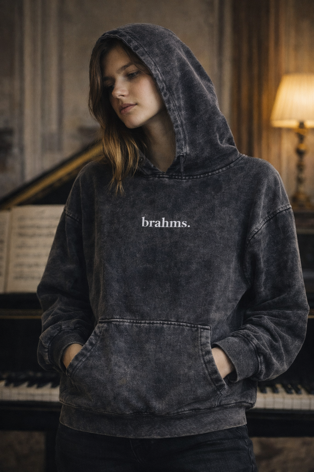 Hoodie Brahms Negro Acid Wash — Unisex
